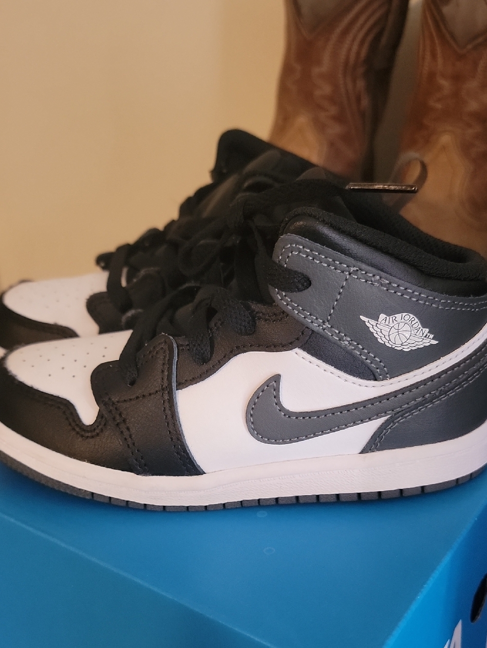 Jordan Kids' Black, White & Gray Mid-Top Sneakers